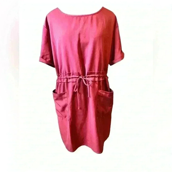 VICI CASUAL CINCH WAIST FRONT POCKETS MAROON WEEKEND SHIRT DRESS - SIZE L - Picture 1 of 10